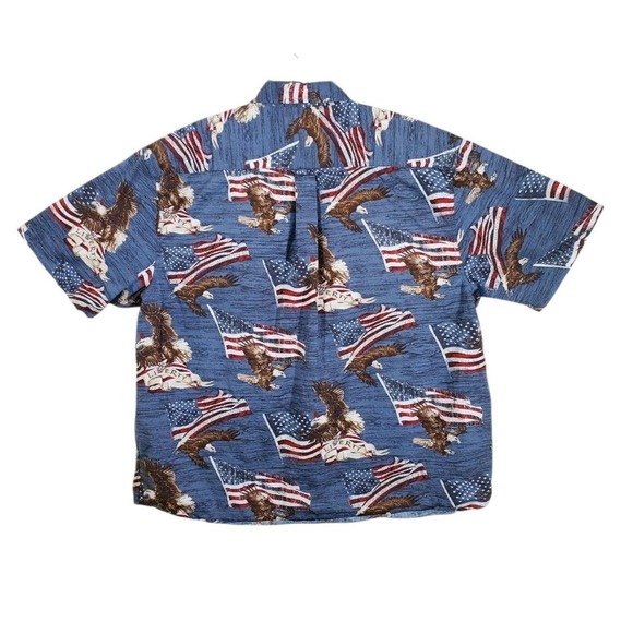 Magellan Outdoors Shirt Mens 2XL Blue Red Patriotic American Flag Bald Eagle SS - Picture 5 of 10
